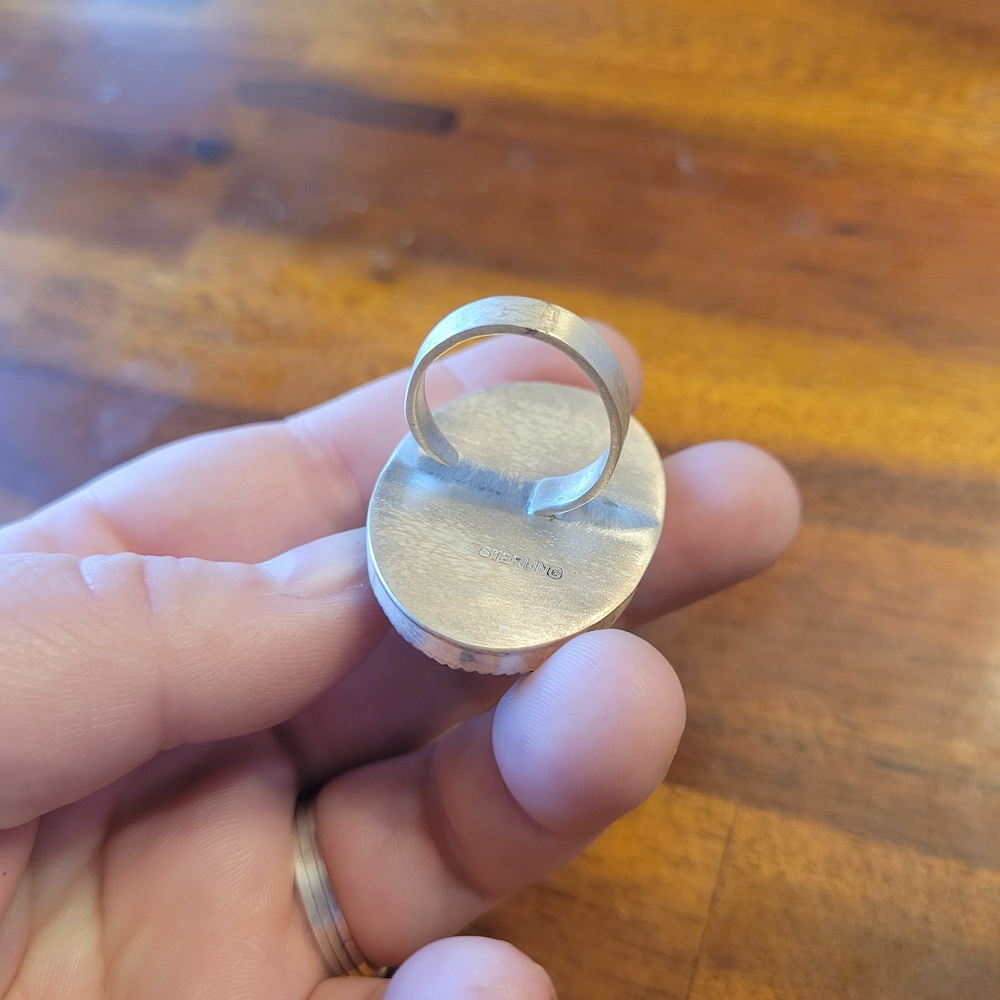 Oversized Turquoise Statement Adjustable Ring Sol… - image 4